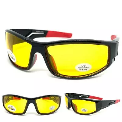 Biker Wrap Sports Safety SUN GLASSES Eyewear Night Driving Riding Yellow HD Lens • $13.99