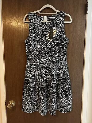 Banana Republic Marimekko Black White Floral Drop Waist Dress Size 10 NWT  • $65