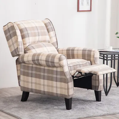 Gaming Recliner Chair Cinema Armchair Tartan Fabric Manual Recline Single Sofa • £229.95