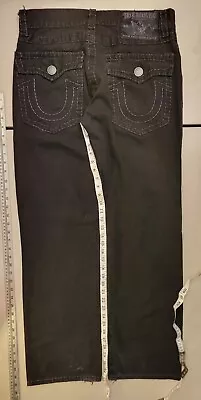 True Religion Ricky Super T Black Denim Jeans Men 36 34x32 USA Flap Distressed • $69.99