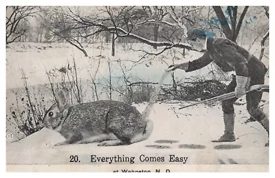 Real Photo Hunter Stalks Exaggerated Rabbit In Snow RPPC Posted 1914 • $4.50