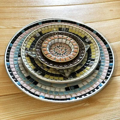 Mosaic Ceramic Plate Dish Tiles 1960s Collection Set Of 6 MCM Vintage Retro  • $55