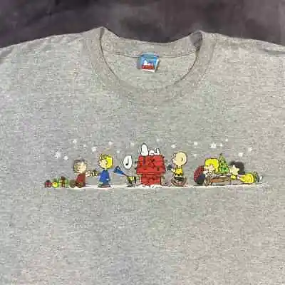 Vintage Peanuts Characters Christmas Party Holiday T Shirt Adult XXL Snoopy Tee • $18