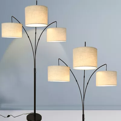 3-Light Arc Floor Lamp With Hanging Lampshades 79  Tall Standing Lamp Bedroom • $142.90