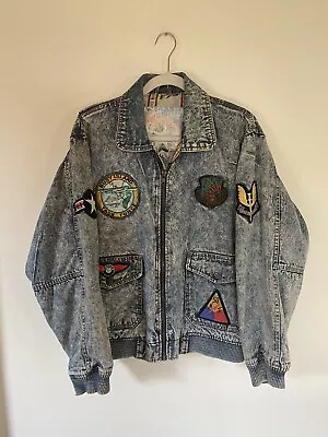 Vintage Denim Jacket With Patches Also Airplane Liner 80s / 90s • $40