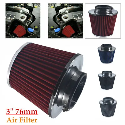3  Red 76mm Dry Air Filter Inlet Cold Air Intake Cone Replacement Quality • $15.99