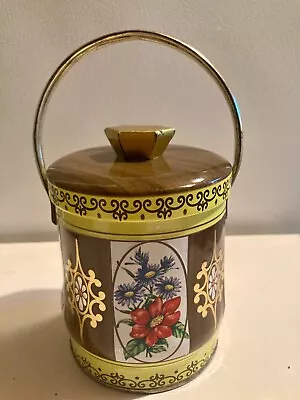 Vintage Murray Allen Confections Tin~Flowers And Wood Tone Pattern W/ Handle • $2