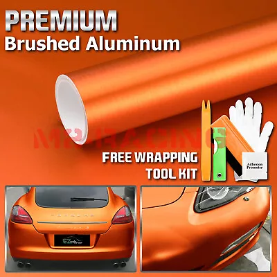 Premium Brushed Aluminum Orange Steel Vinyl Wrap Sticker Decal Film Air Release • $14.98