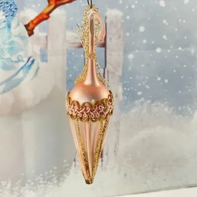 Vintage Blown Glass Pink UMBRELLA Gold Mesh Wrapped Christmas Ornament 5.75  • $15.96