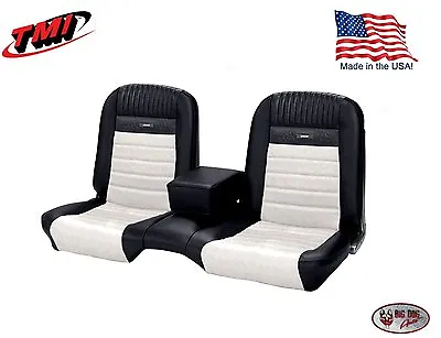 Deluxe PONY Seat Upholstery Ford Mustang Front Bench Seat + Foam- Black & White • $931.96