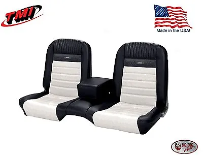 Deluxe PONY Seat Upholstery Ford Mustang Front/Rear Bench + Foam- Black & White • $1344.27