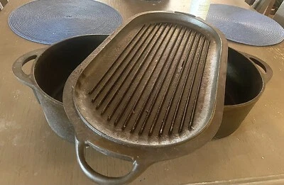 $180 • Buy Vintage Cast Iron Deep Fish Fryer 3060 With Sportsman Cover - Griddle 3093 USA