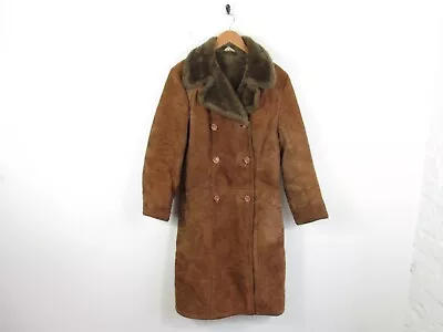 Vintage Women's Real SHEEPSKIN SHEARLING Leather COAT Fur Collar Jacket 18UK • £29.99