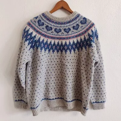 Vintage Woolrich Nordic Fair Isle Sweater Wool Blend Gray Blue Size XL FITS LIKE • $29.71