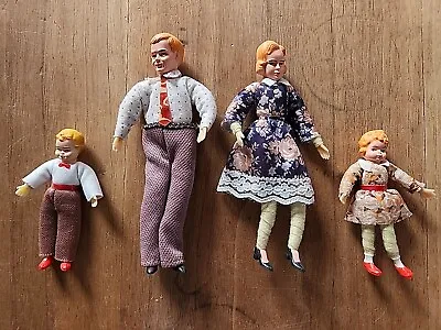 Vintage Family Of 4 Bendable Miniature Dollhouse Dolls • $27