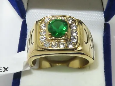 Mens Emerald Ring Gold 1 Carat Cz Green Signet Pinky Steel Mans All Sizes 764 • £17.84