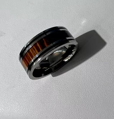 8mm White Ceramic Inlaid Wood Wedding Band • $22