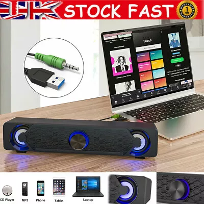 Smalody LED USB Wired PC Speakers Powerful PC Laptop Desktop Sound Bar NEW • £15.48