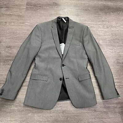 Zara Man Blazer Mens 42 R Gray Sports Coat Duel Vented Solid Knit Polyester • $41.29