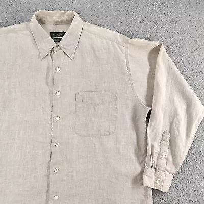 VINTAGE J.CREW Shirt Mens Large OARSMAN 100% Linen Button Up Long Woven Beige HK • $28.88