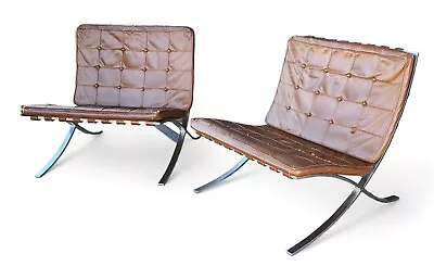 Pair Polished Stainless Steel Mies Van Der Rohe ~ Knoll Barcelona Chairs C1970s • $3950