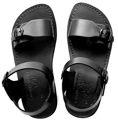 Black 100% Leather Roman Gladiator Jesus Sandals Handmade UK (4-15) EU (36-50) • £55.19