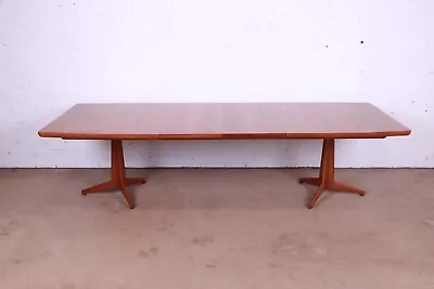 John Widdicomb Mid-Century Modern Sculpted Walnut Double Pedestal Dining Table • $7500