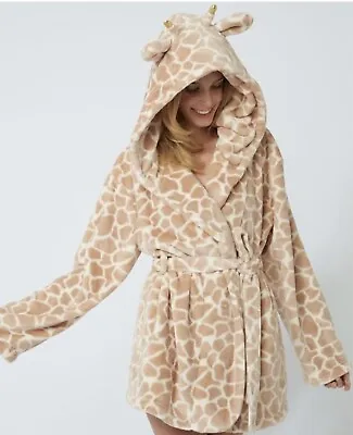 BOUX AVENUE Giraffe Animal Hooded Dressing Gown Pyjamas Lounge Set S SMALL • £22.50