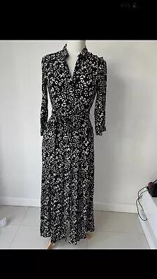 Zara Womens Leopard Print Black Maxi Dress Long Sleeve Size Uk 8 • £18.49