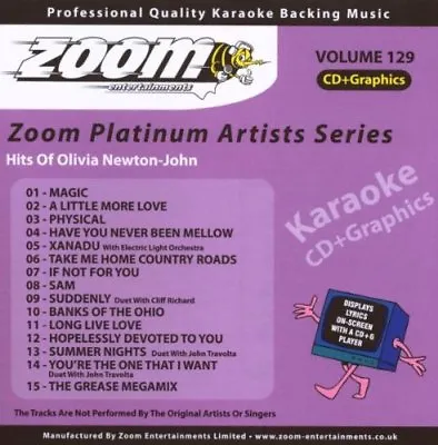 £4.95 • Buy Zoom Karaoke Platinum Artists Vol. 129 CD+G - Hits Of Olivia Newton-John
