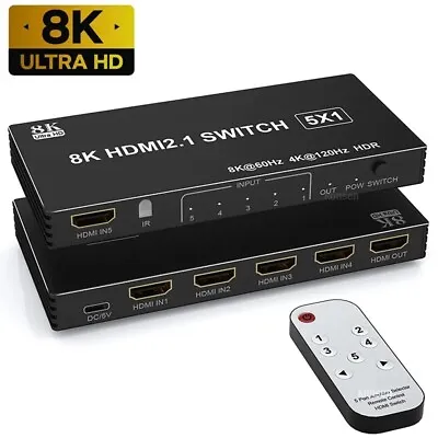 US HDMI 2.1 Switch 4K 120Hz 5 Port 8K 60Hz HDMI Switch Splitter Dolby Vision HDR • $36.83