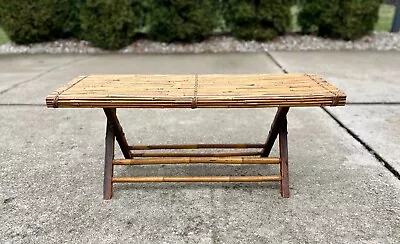 Vintage Mid-Century Balinese Bamboo & Pencil Reed Bench Coffee Table • $525