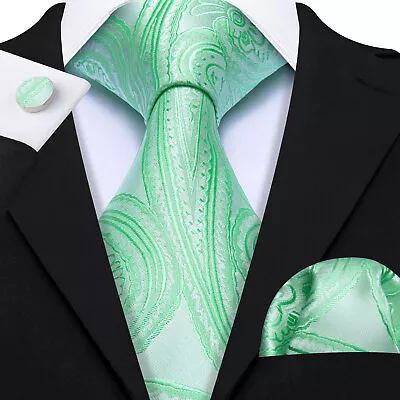 Mens Ties Blue Red Green Tie All Silk Necktie Jacquard Hanky Cufflinks Set • $11.99
