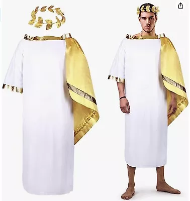 Satinior Mens White Roman Greek Toga Fancy Dress Costume Size L • £17.09