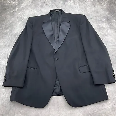 Stafford Blazer Men 48 Black Satin Wool Tuxedo Jacket Party Formal Retro VTG • $41.37
