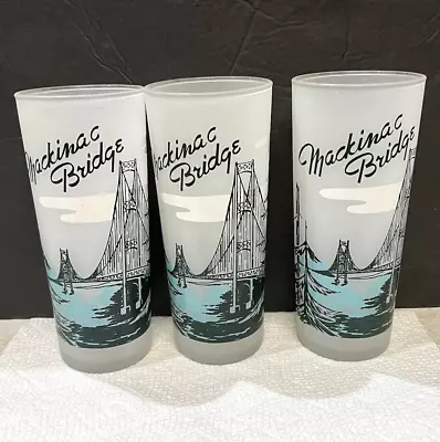 Michigan Mackinac Bridge Souvenir Glass Frosted Glass Keepsake Tumbler Lot Of 3 • $29.99