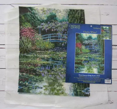 Vintage Completed Needlepoint Canvas MONET'S Japanese Bridge Picture To Frame • $30