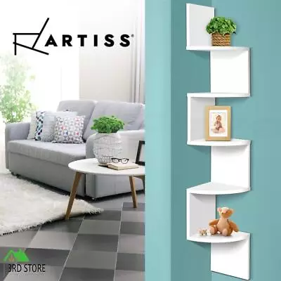 Artiss Wall Shelf Corner Floating Display Shelf Bookshelf White Rack 5 Tier • $36.12