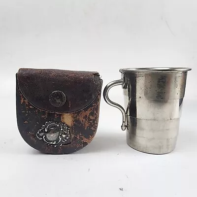 Antique Collapsible Silverplate Travel TEA Cup W/ Case Soldier Ww1 Leather Case • $29.99