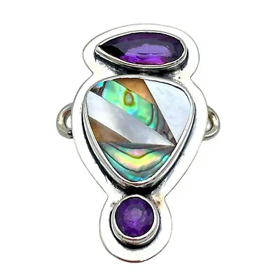 Tabra Jewelry 925 Silver Hand Made Paua & Amethyst Mosaic Connector Charm OOK511 • $250