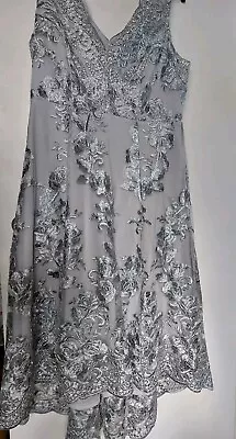 Stunning Dress Scalloped Hem Sz 16 Bnwt Grey Lace Back Dipped Back Hem Was £80! • £25