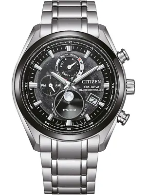Citizen Titanium Sapphire Moonphase Radio Controlled Black Dial Watch BY1018-80E • $595