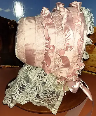 SPOON BONNET Reproduction 1860's Civil War Era Pink Ruffled Bonnet • $125