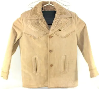 Vintage Lee Storm Rider Mens 44 Long Brown Suede Leather Sherpa Lined Farm Coat • $99.99