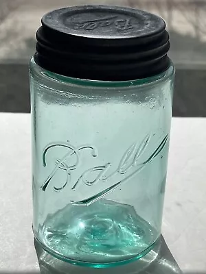 Vintage Ball Fruit Jar Very Lite Aqua Green Pint Jar With Very Old Ball Zinc Lid • $14.95