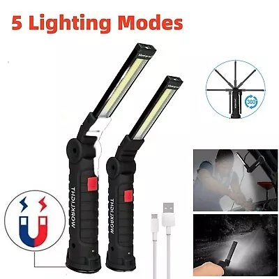 1/2 PACK Magnetic Rechargeable COB LED Work Light Lamp Flashlight Folding Torch • $7.99