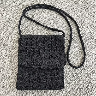 J Jill Black Crochet Crossbody Rectangle Handbag- CLEAN + CUTE! • $15.99