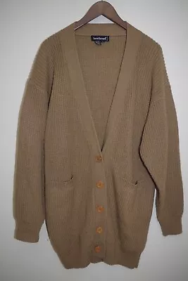 AB2 Harve Bernard Camel Long Cardigan Coat L Vintage 100% Wool V-Neck Sweater • $38