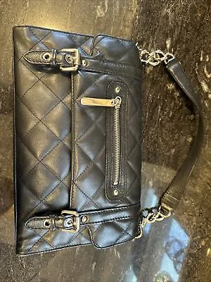 Via Spiga Womens Black Leather Inner Zip Pockets Rectangle Medium Satchel Bag • $19.99