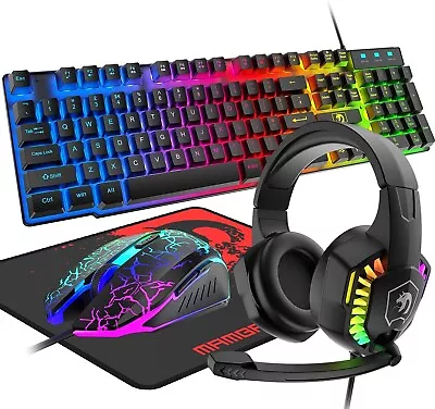 Wired Gaming Keyboard And Mouse Headset Combo LED Backlit For PCLaptopMacPS4 • $57.99